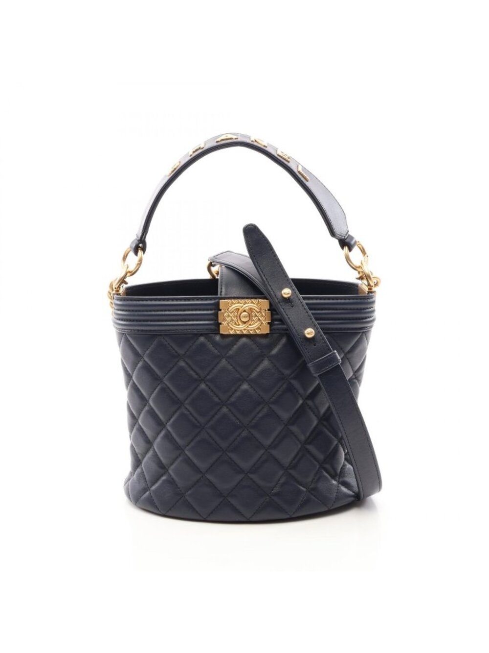 Chanel Shoulder Bag Boy 2-Way Navy Lambskin Boy Small